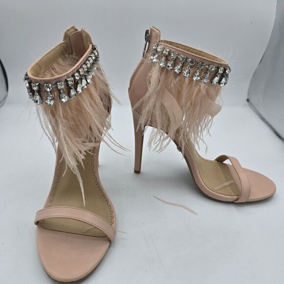Zigi Soho Women Brynlea Feather Jeweled Open Toe Heels Sandal Size 7.5 Pink NEW - Picture 5 of 8